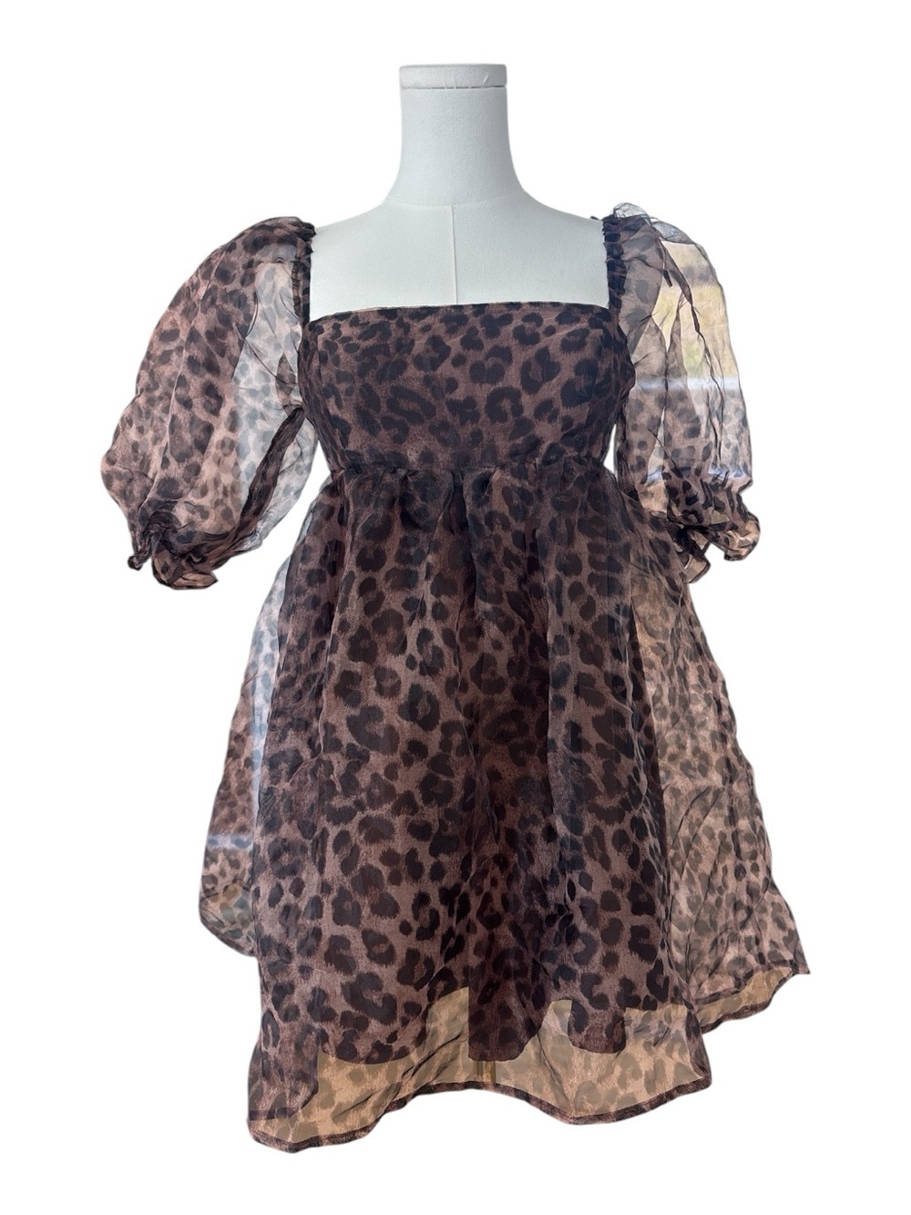 HGS4 Leopard Print Puff Sleeve Mini Dress Size Small